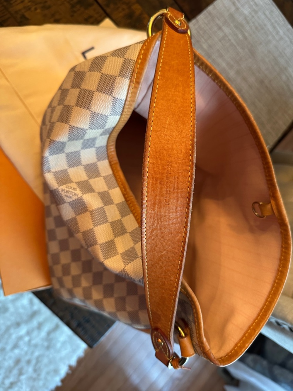 Louis Vuitton Damier Azur Hobo Delightful PM with Tan Trim and Gold Hardware - Picture 7 of 13